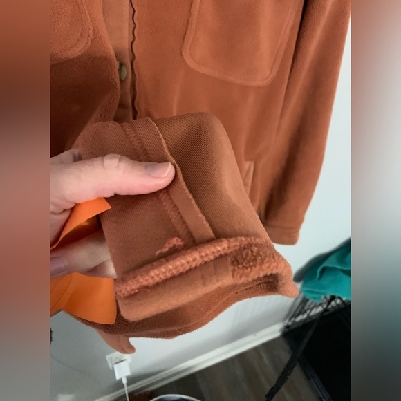 NWT Flannel Shacket Fleece Warm Soft Teddy Jacket Button Size L Orange Brown New - Picture 7 of 9